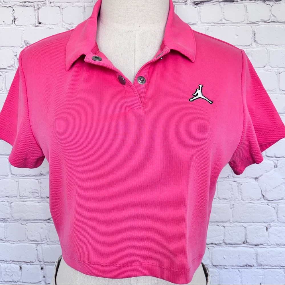 JORDAN Pink Cropped Ribbed Polo Short Sleeve T-Shirt--NWT--L